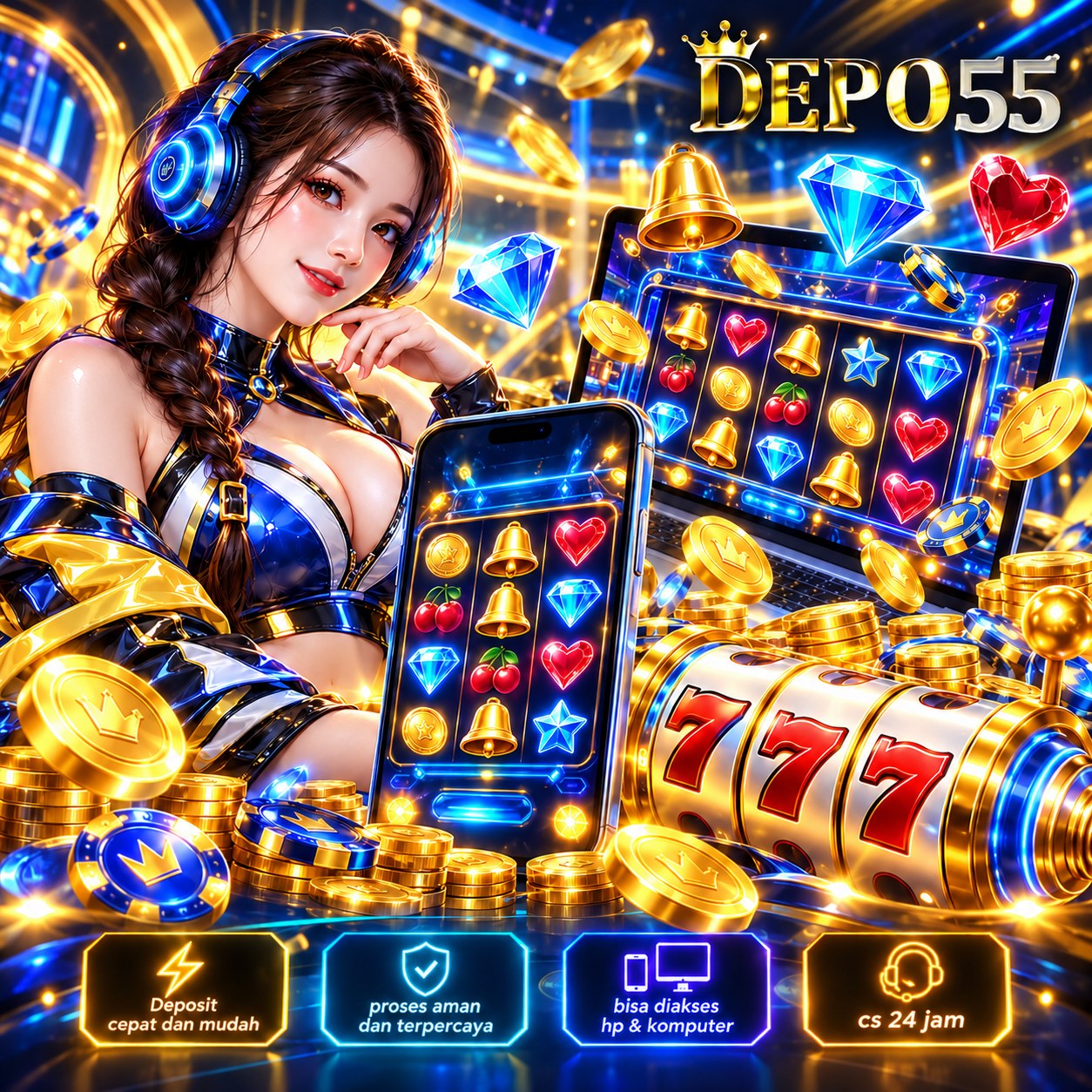 Banner DEPO55: event bertema scatter hitam dan naga emas